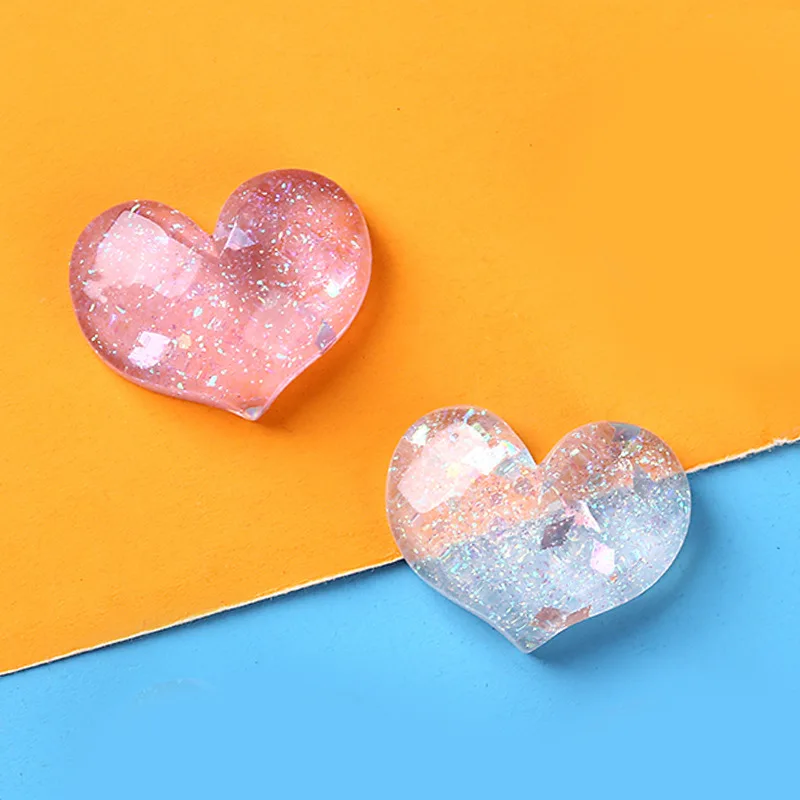 10pcs Kawaii Glitter Resin Mini Heart Diy Jewelry Accessories Flatback Charm Figurine Cabochon Miniature Planar Embellishments