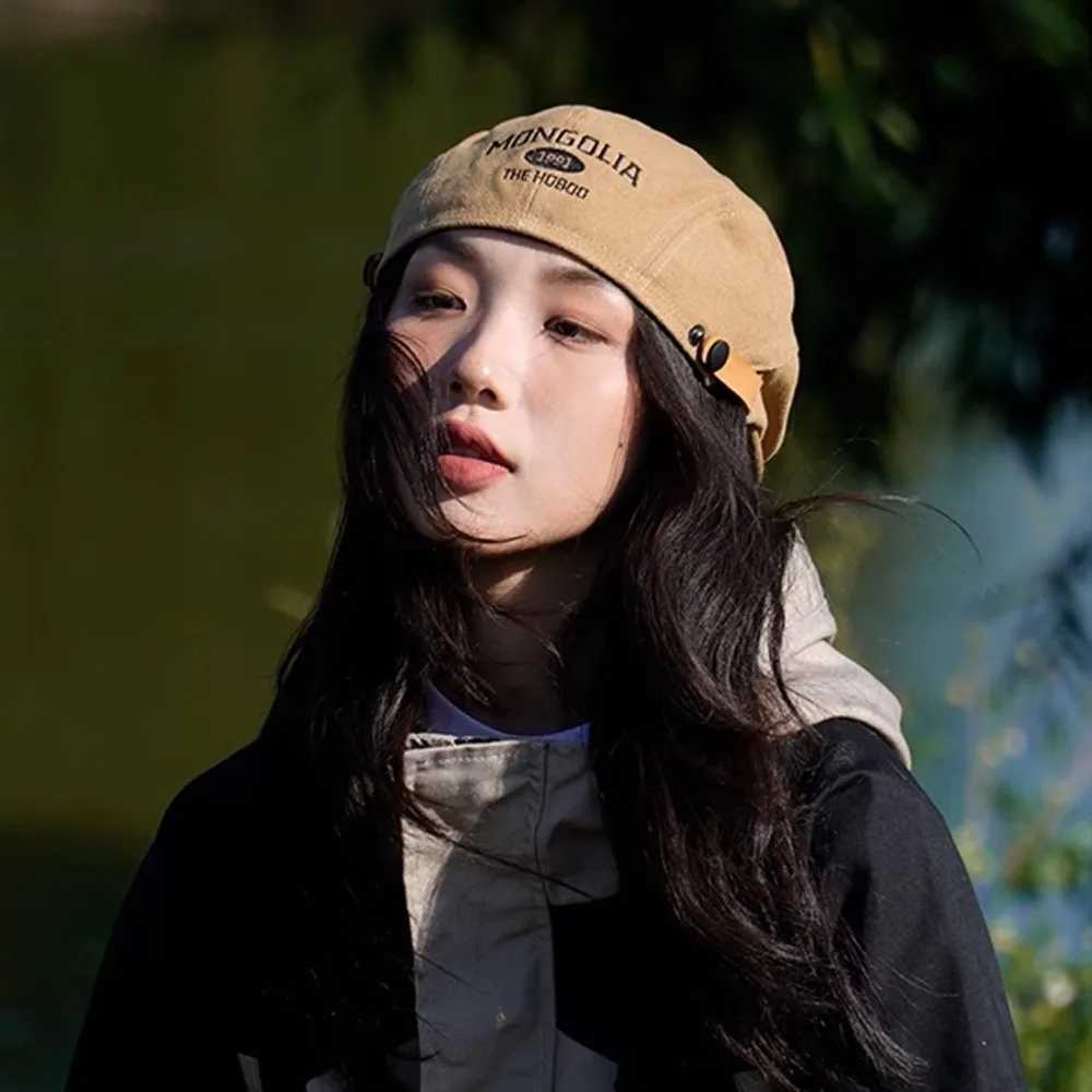

Vintage Cotton Letter Embroidery Beret Flat Y2k Newsboy Cap American Style Adjustable Forward Hat Women
