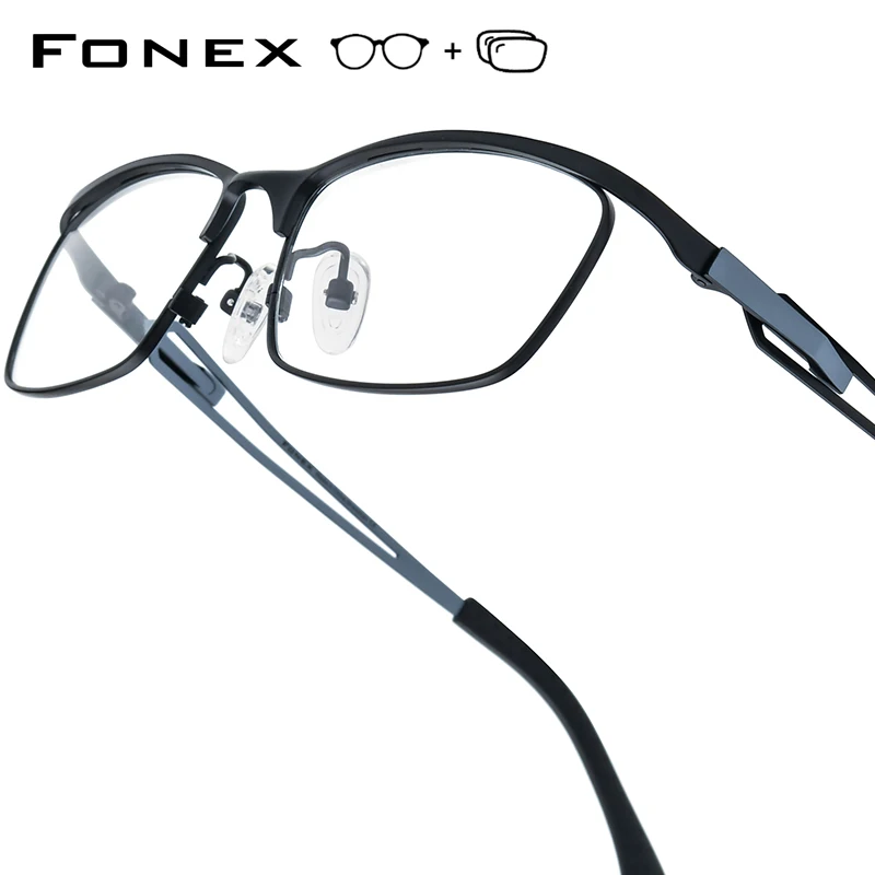 FONEX Progressive Prescription Glasses Custom Photochromic Myopia Optical Lens Eyewear Men Square Titanium Eyeglasses Frame 775