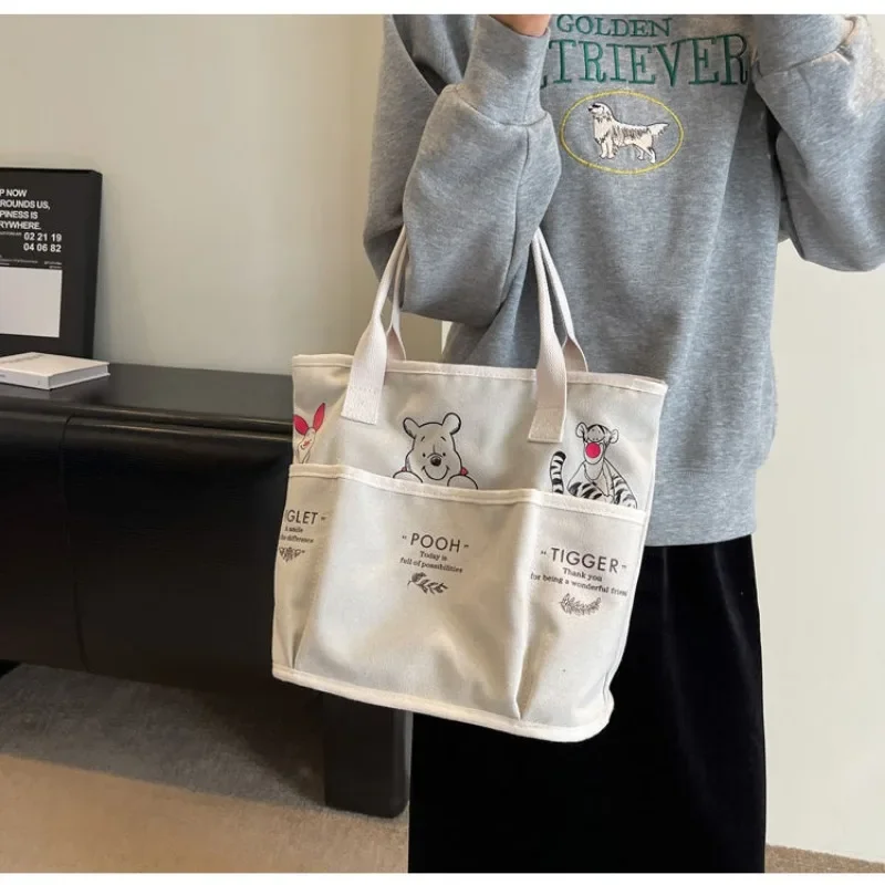 

Disney New Winnie Bear Women's Handbag Luxury Brand Cartoon Women's Bags Large Capacity High Quality Fashion Canvas Tote Bag