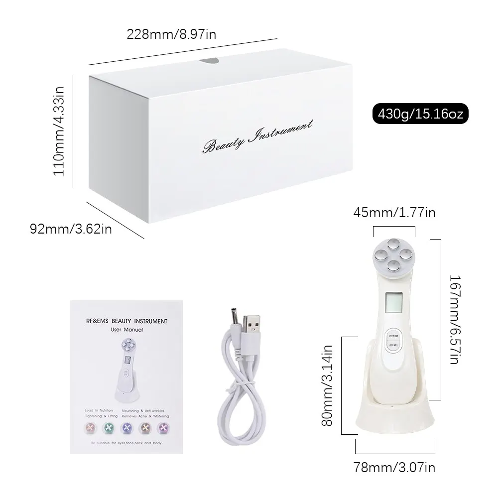 Facial Mesotherapy Electroporation RF Radio Frequency LED Photon Face Lifting Tighten Wrinkle Removal Skin Care Face Massager