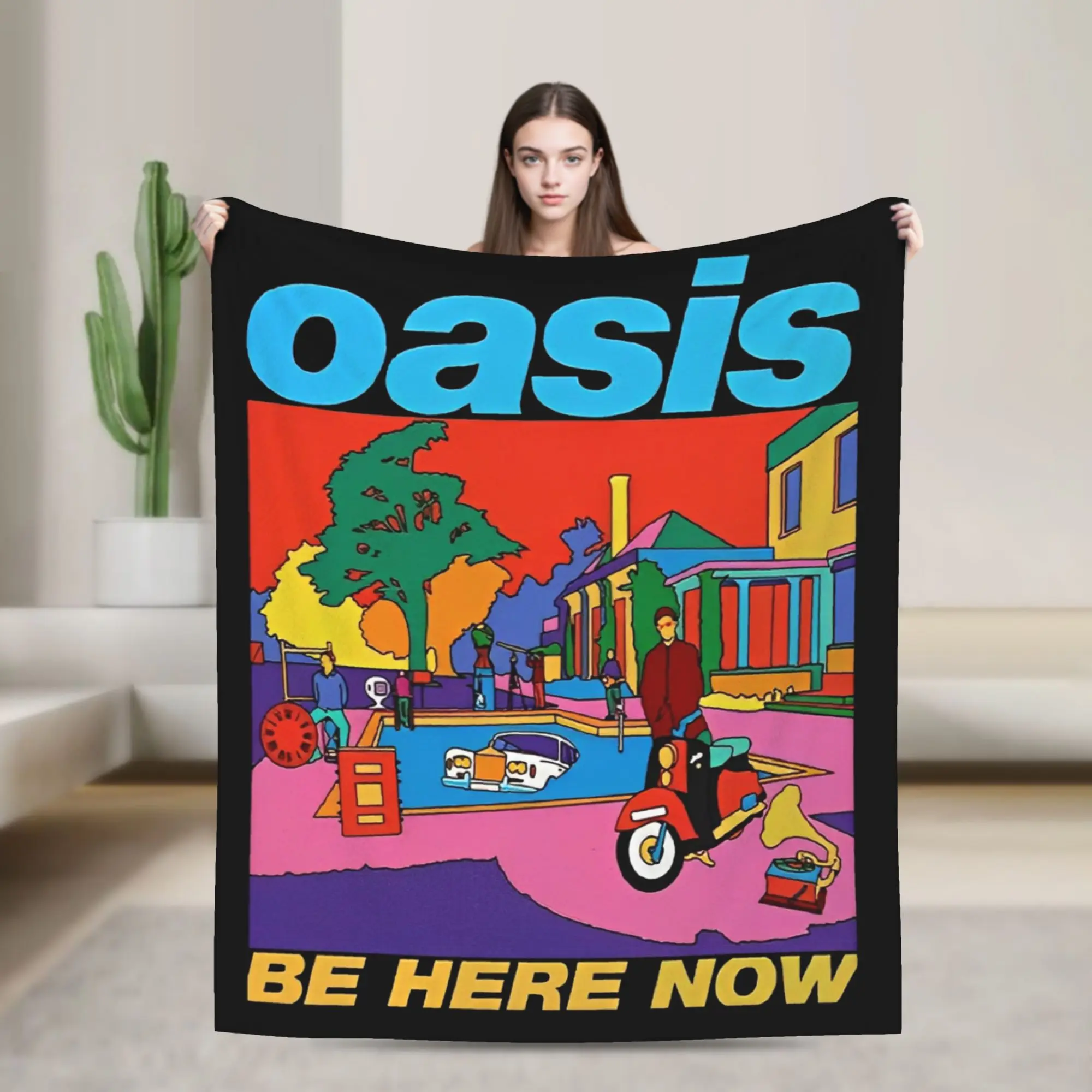Be Here Now Illustration Rock Band  Blanket Flannel O-Oasis Ultra-Soft Throw Blanket for Car Sofa Couch Bed Rug