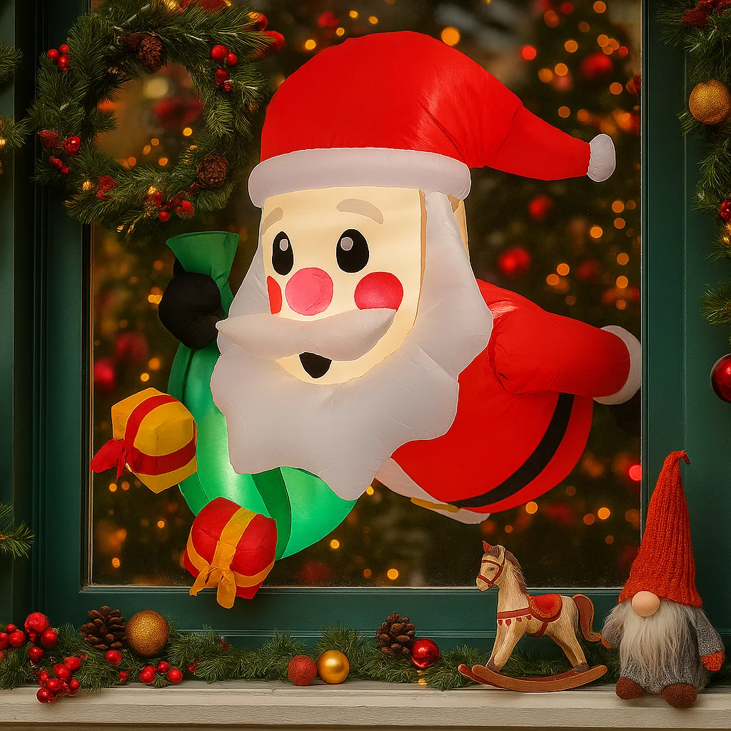 1 متر/3.2FT نفخ سانتا كلوز تسلق نافذة LED أضواء ديكور المنزل لعبة ساحة عيد الميلاد عطلة لوازم في الهواء الطلق زخرفة الحفلات
