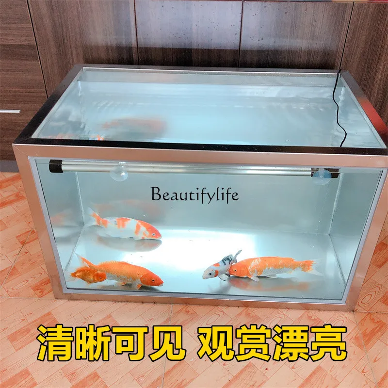 Stainless Steel Large Glass Ornamental Fish Tank Aquarium Household Koi Pond