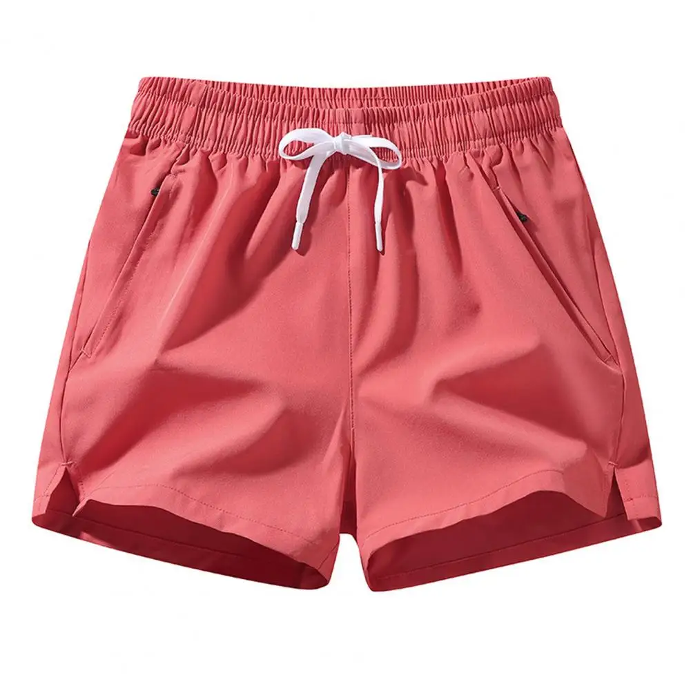 Cintura de cordão elástico masculina com bolsos de zíper, shorts masculinos confortáveis, verão