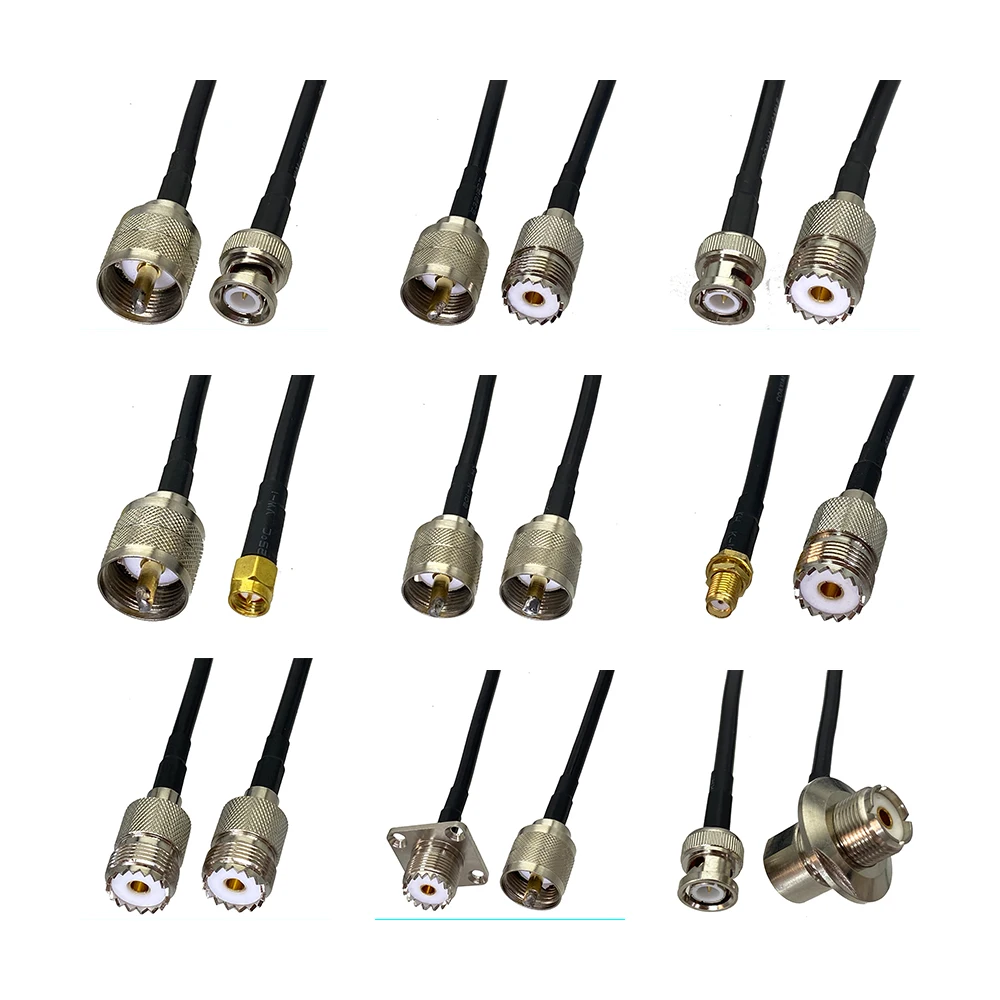RG58 UHF PL259 SO239 do SMA UHF BNC wtyk męski i gniazdo żeńskie zaciskane złącze koncentryczne RF kabel połączeniowy 6 cali ~ 10M