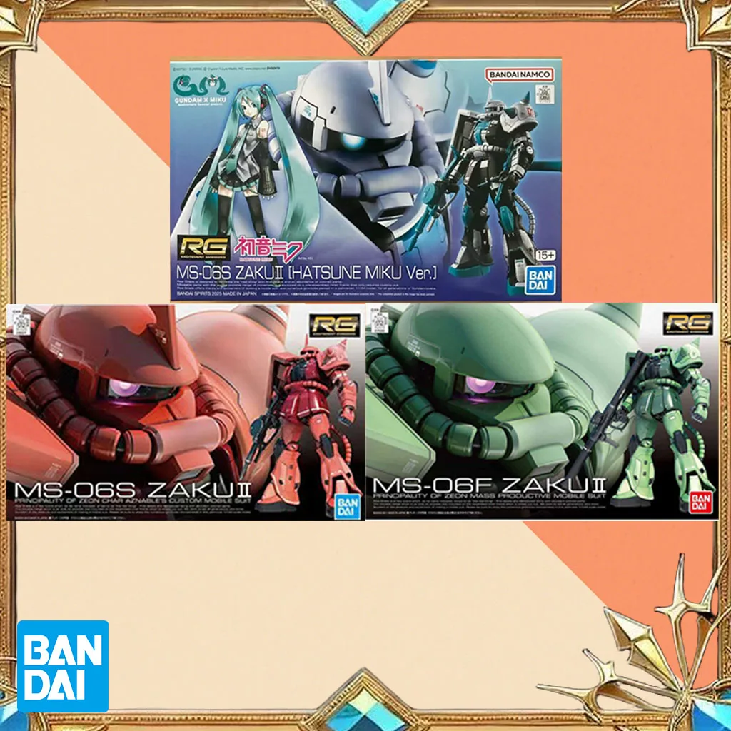 Oryginalne pudełko Bandai RG 1/144 Gundam MS-06S ZAKU2 HATSUNE MIKU Ver, figurki anime, złożony model, figurka kolekcjonerska, zabawki.