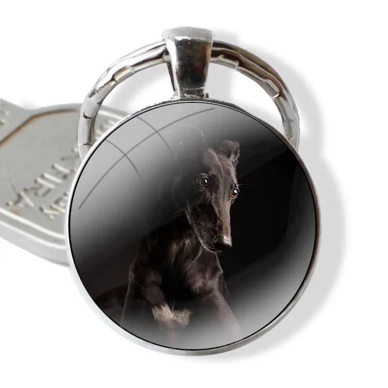 Galgo Greyhound Dog Keychain Glass Cabochon Metal Pendant Classic Men\'s Women\'s Keyring