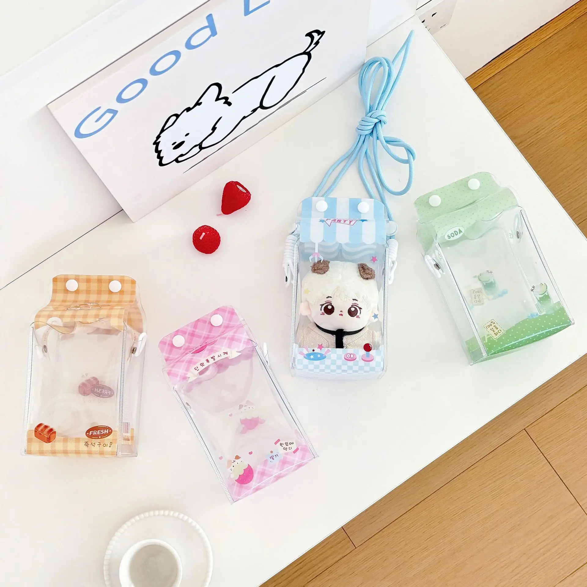 2025 New Cute Milk Carton Doll Bag Slip Doll Bag Vinyl Storage Bag Outing Baby Decoration Bag Carrying Bag Suitable for Labubu