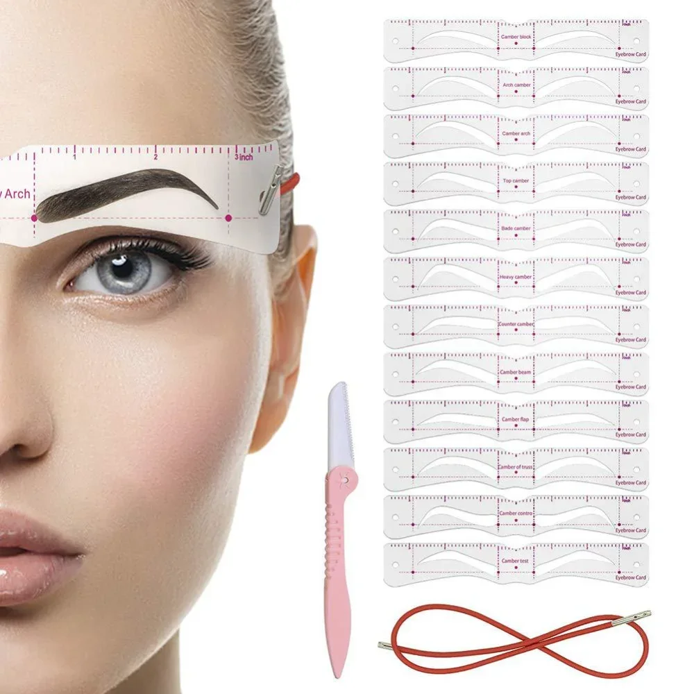 New 3D Reusable Eyebrow Stencil Set Drawing Guide Styling Shaping Tool with Rope Eye Makeup Stencils Grooming Template Card