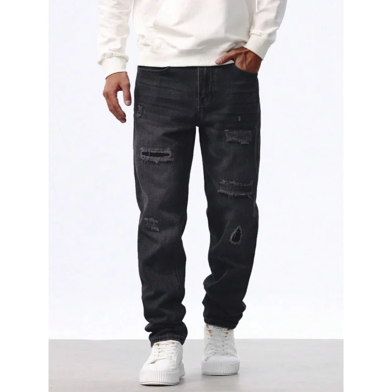 

Washed Ripped Jeans Men's Casual Comfortable Non-Shrinkable Denim Pants Cross-Border Style Spring Summer Fashion