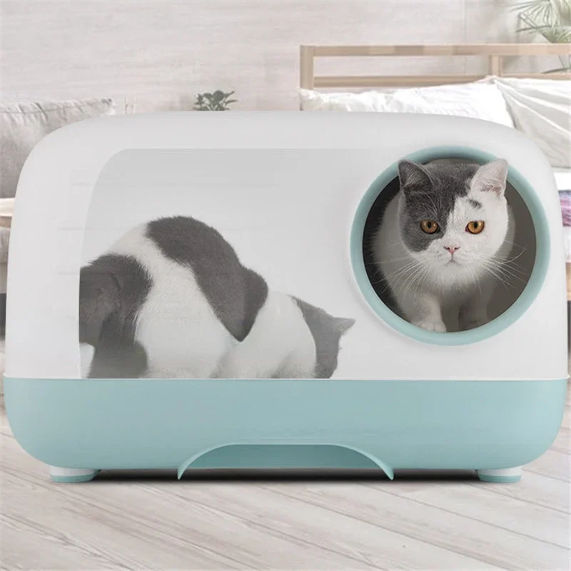 Cat Litter Box Fully Enclosed Deodorant Pet Toilet with Shovel Large Space Cat Litter Tray Drawer Design Within 10kg