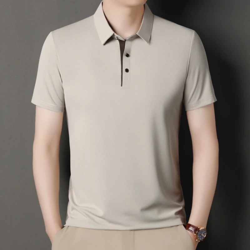 New Men's Summer Lapel Seamless Access Control Color Contrast Short Sleeved POLO Lining Fashion Casual Short Sleeved T-shirt