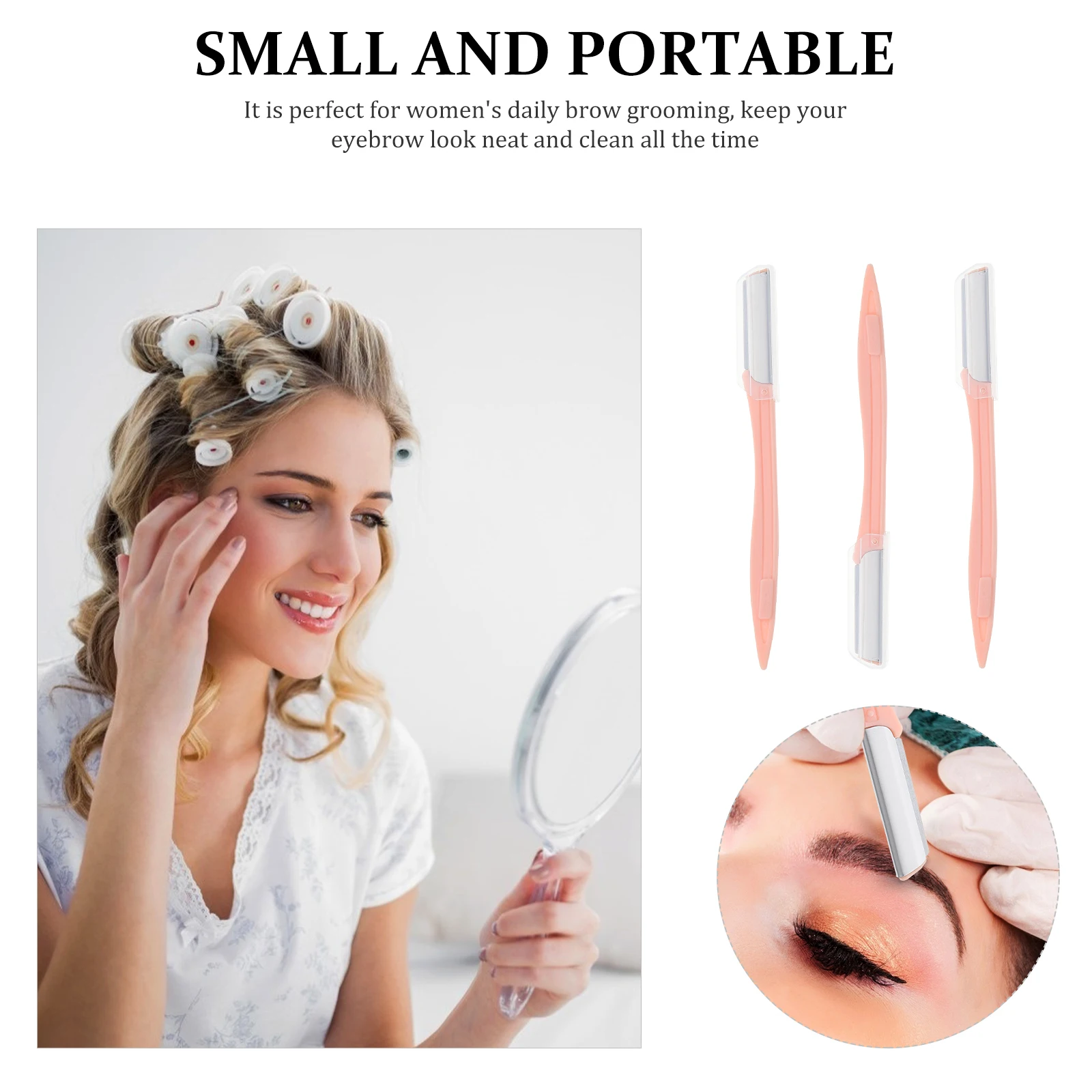 

3pcs Plastic Handle Eyebrow Trimmer Facial Hair Remover Brow Shaver Stainless Steel Razor Portable Lightweight Pink For Travel