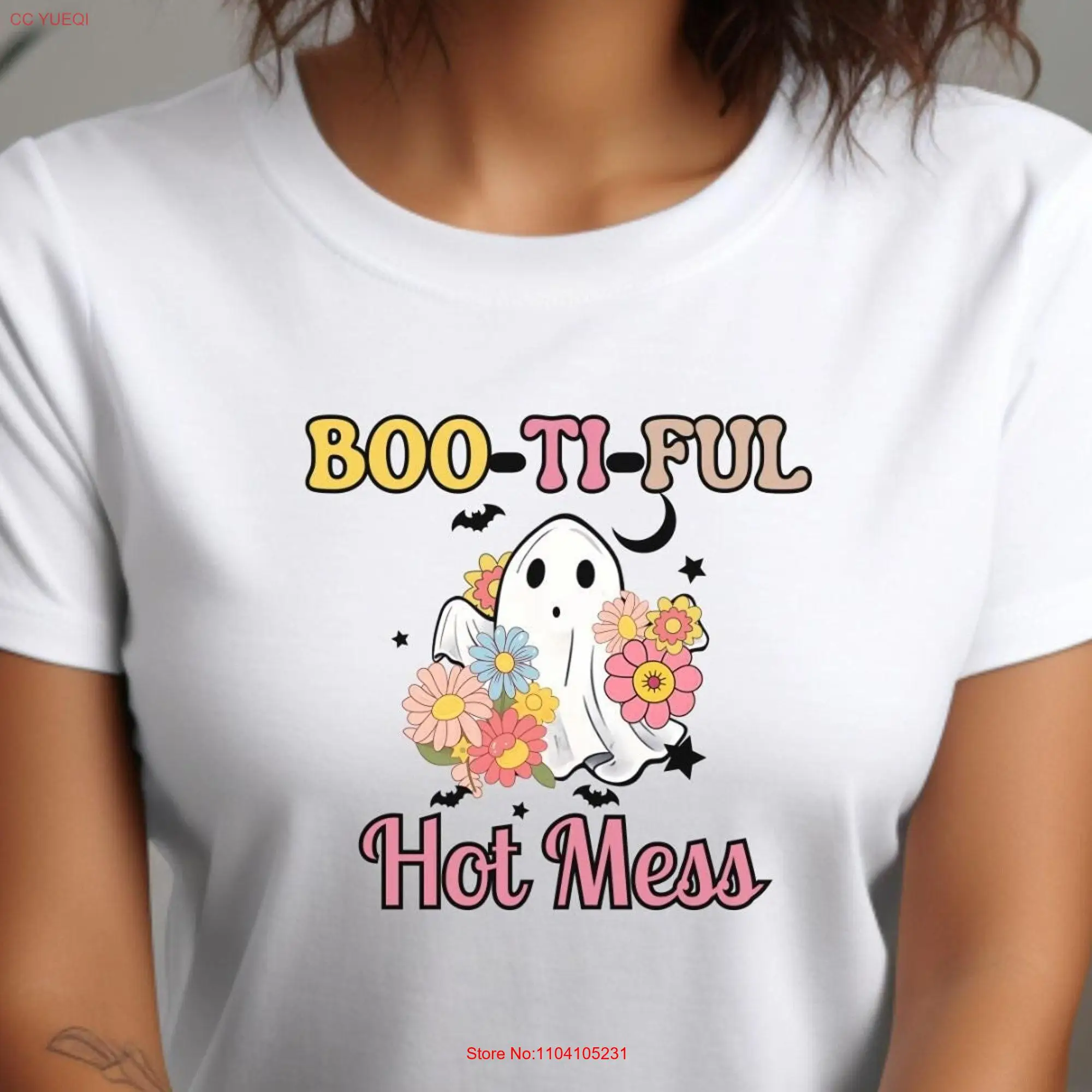 Hot Mess T Shirt Boo Halloween Im A Fun Hallowen Girl Cute Female GhosT long or short sleeves