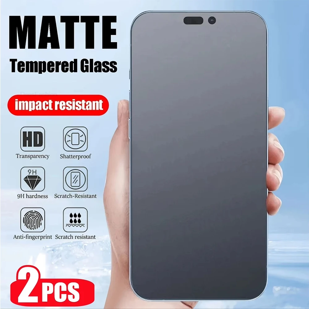 2 Stück Mattes Gehärtetes Glas für iPhone 18 17 16 13 15 14 12 11 Pro Max Mini Air Frosted Displayschutzfolie für iPhone 14 15 16 Plus