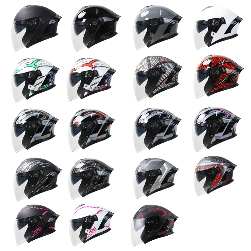 715 오토바이 듀얼 바이저 플립업 모듈러 풀페이스 헬멧 안티포그 스트리트 바이크 레이싱 헬멧 여성 및 남성용 레트로 3/4 헬멧