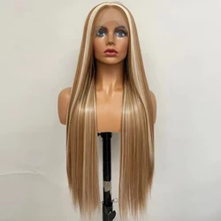 Sintético Long Straight Lace Front Perucas para as Mulheres, Breakdown Livre, Mix Cor, Fibra de Alta Temperatura, Cosplay Diário, Boa Qualidade