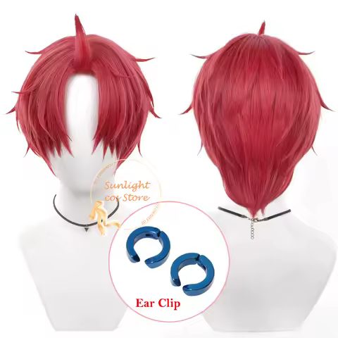 Jin Enjoji Cosplay Wig 32cm Short Red Wigs Jiji Cosplay Anime Cosplay Wig Heat Resistant Synthetic Hair Halloween + Wig Cap