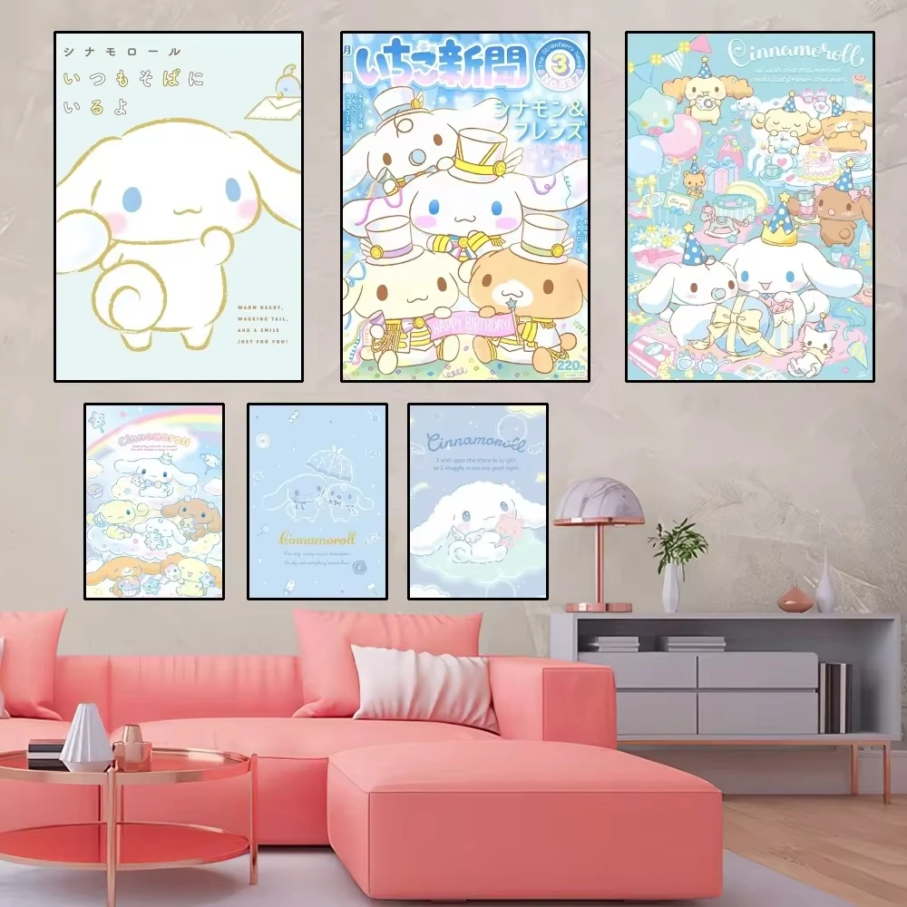 MINISO Cinnamoroll Cute Poster Home Room Decor Livingroom Bedroom Aesthetic Art Wall Painting Stickers