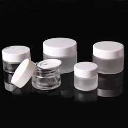 5g 10g 20g 30g 50g 100g Frosted Glass Cream Jar White Lid Clear Empty Cosmetic Packing Container