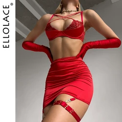 Ellace Fancy Lingerie Cross Bh Push Up Ondergoed Bandage Luxe Kanten Korte Sets Exotische Intieme Sensuele Sexy Outfit