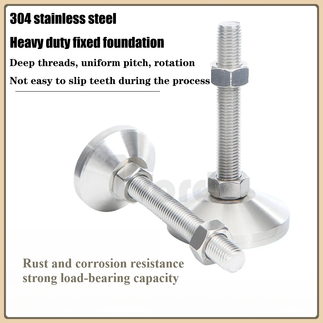M6/8/10/12/16/20 304 stainless steel heavy-duty adjustable hoof foot mechanical machine foot fixing screw support foot 30~60mm