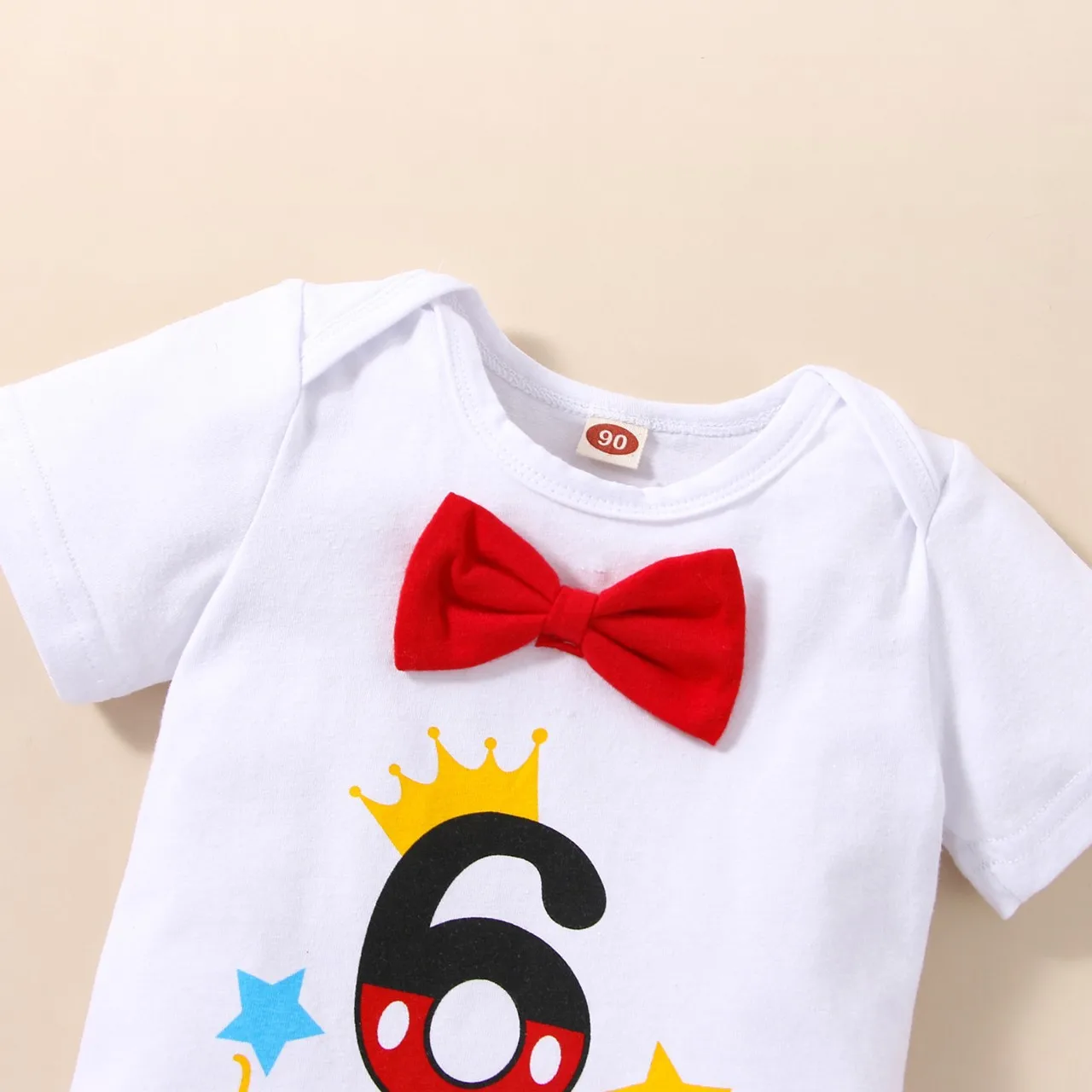 MiniFox Baby Boys Half Birthday Sets Red Bowtie Letter Bodysuit and Y-back Strap Red Shorts Cake Smash Outfits For 6 Months Baby