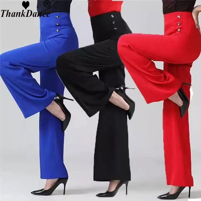 Modern Dance Pants New Female Latin Dance High Waist Wide Leg Trousers National Standard Ballroom Dance Pant Practice Competitio