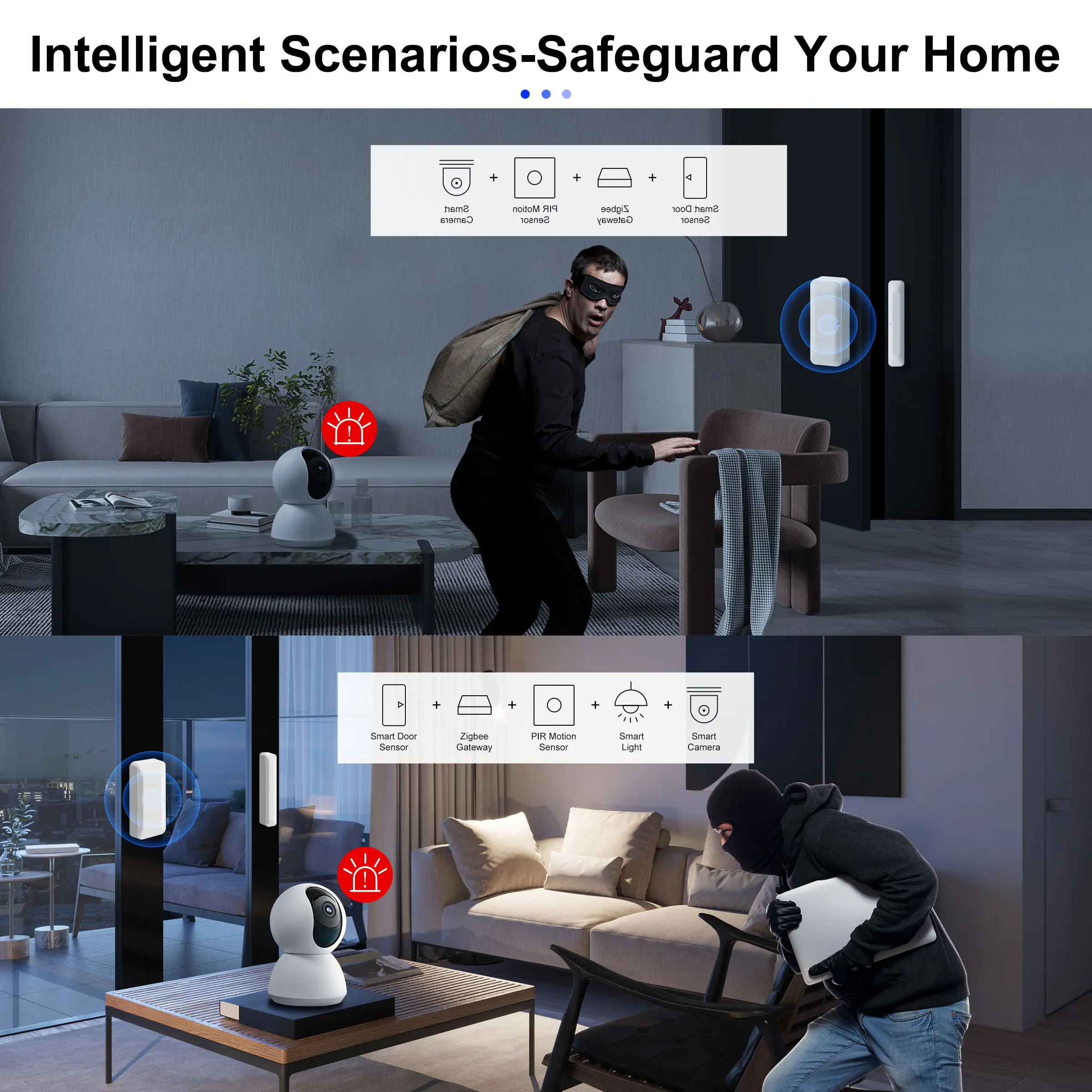 GIRIER-Capteur de porte et de fenêtre Zigequation, détecteur de contact intelligent sans fil pour la sécurité à domicile avec Alexa Hey Google Home
