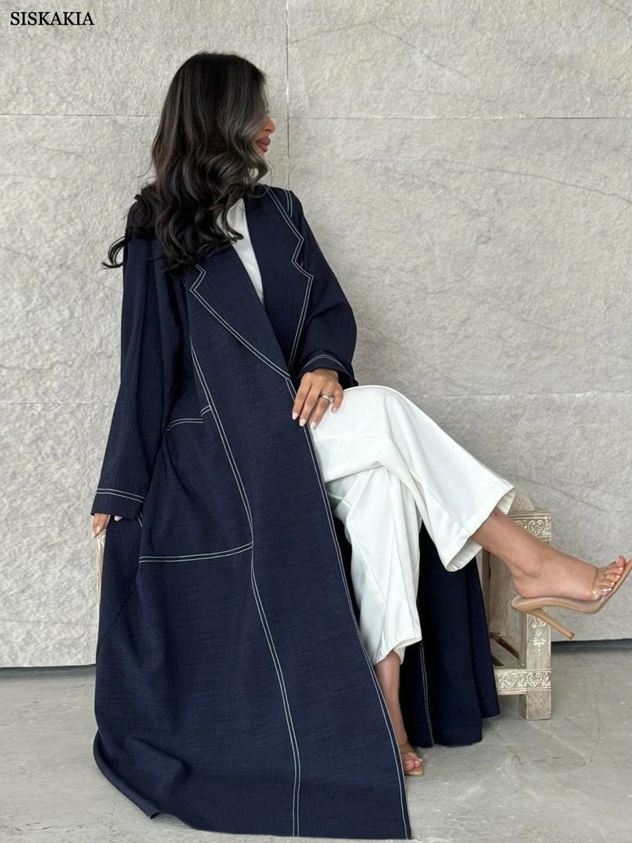 Siskakia Fashion Denim Patchwork Open Abaya Dubai Islam Muslim Long Dress Loose Elegant Casual Robe Jalabiya Clothing 2024