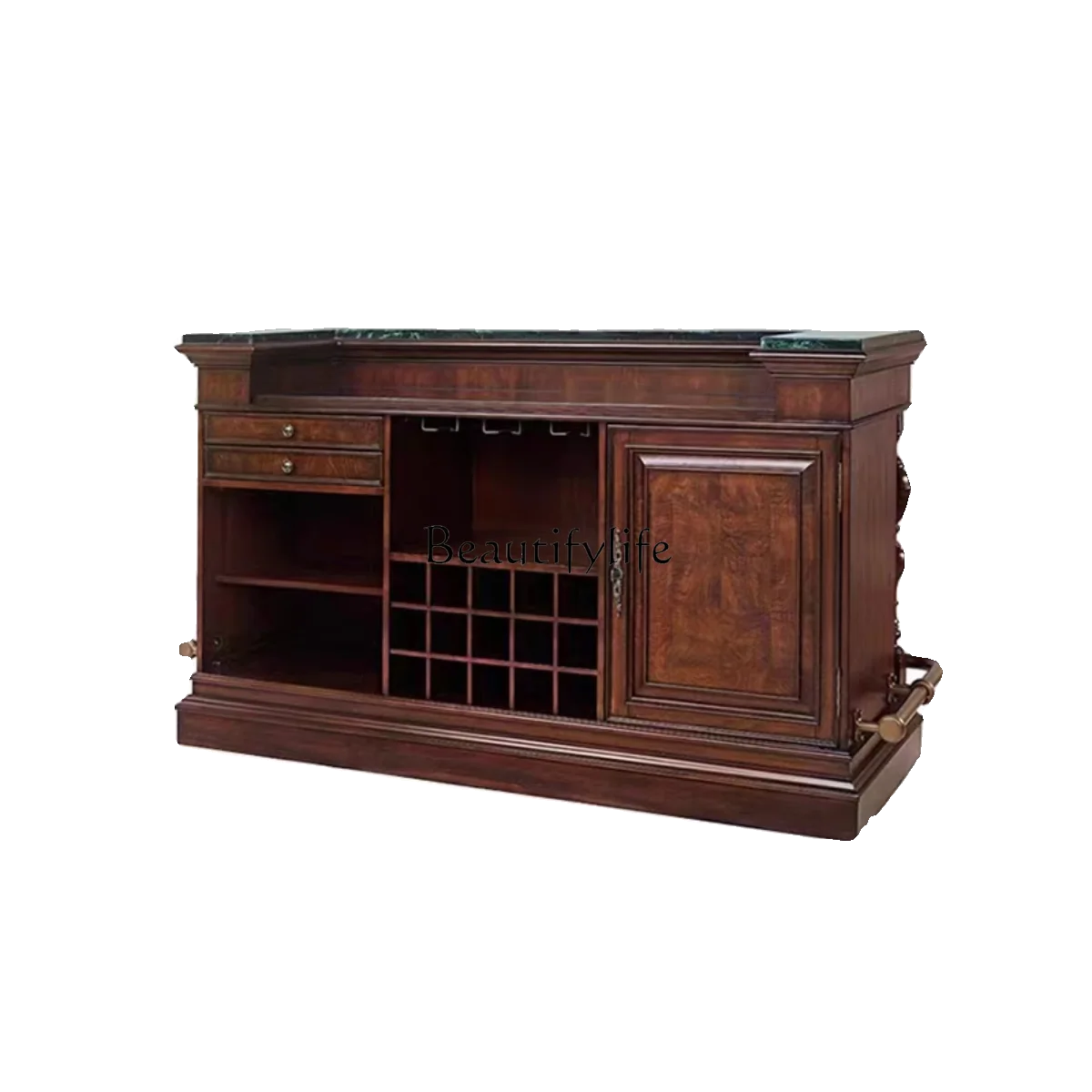 

American retro all-solid wood bar cabinet household marble surface European partition wine cabinet