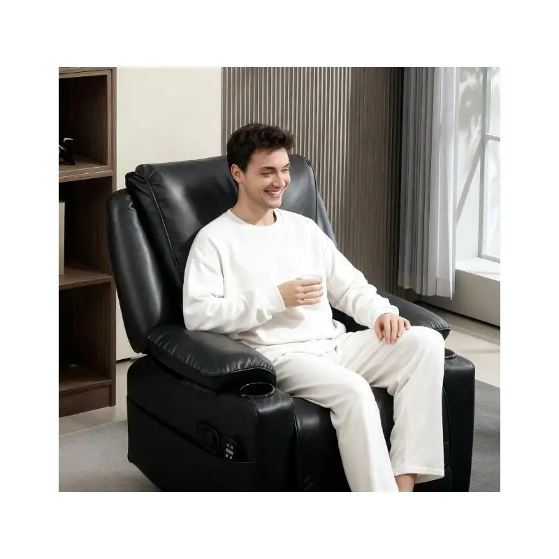 

Негабаритное вращающееся массажное кресло-качалка с подставкой для ног, пультом дистанционного управления и подогревом, черное