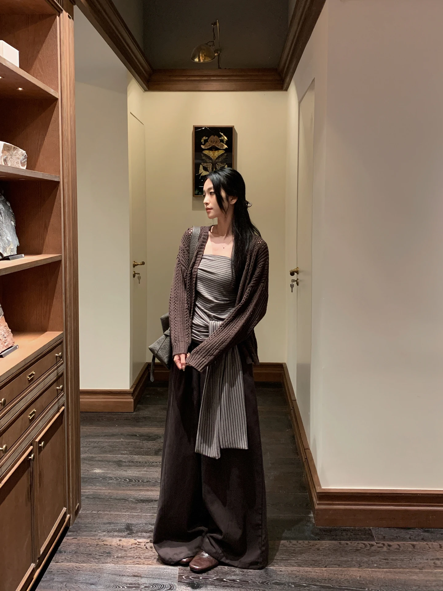 

SMBL RAIN Women's Open Cardigan Sweater Hollow out Loose Design Coffee Color Spring 2026 Faion Casual Comfortable Outerwear