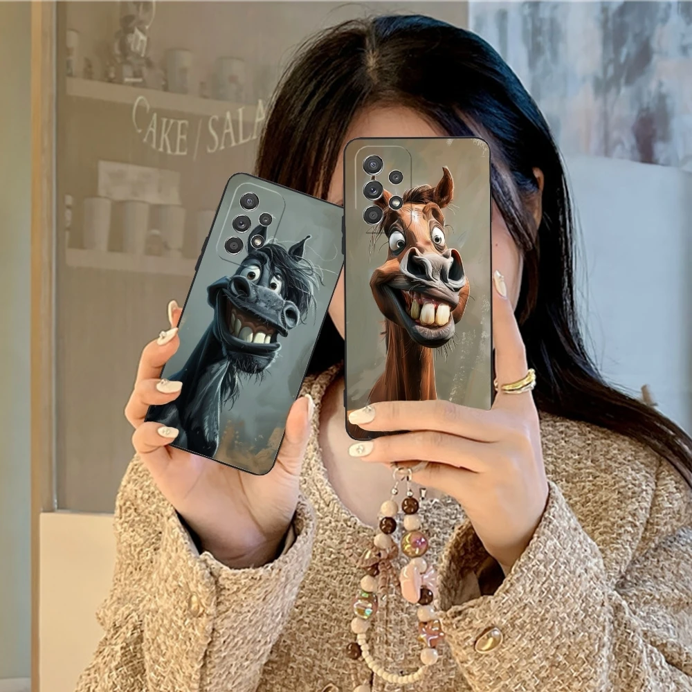 Whimsical Horse Mobile Cell Phone Case for Samsung Galaxy Note 20 10 Plus Ultra Black Soft Phone Cover Shell