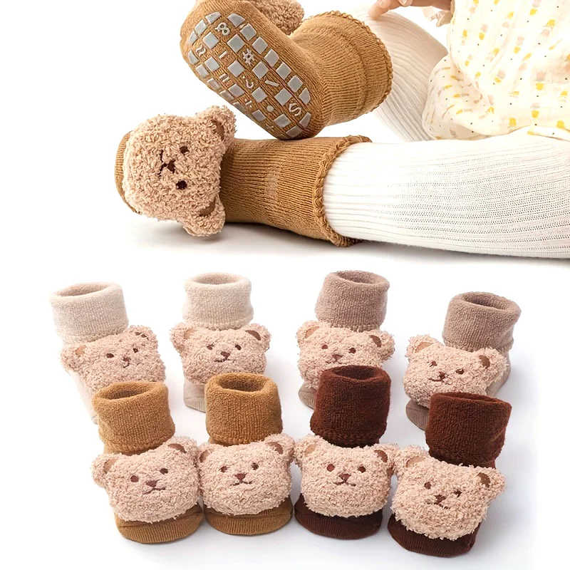 

Cartoon Bear Newborn Socks for Boy Girl Spring Soft Cotton Toddler Baby Socks Anti Slip Soled Thicken Kids Sock Cute Accessories