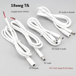 white 1m 18awg 7A DC Male Female Power Supply Connector extension Cable 5.5x2.1mm 5.5x2.5mm Copper Wire For LED Strip light M20