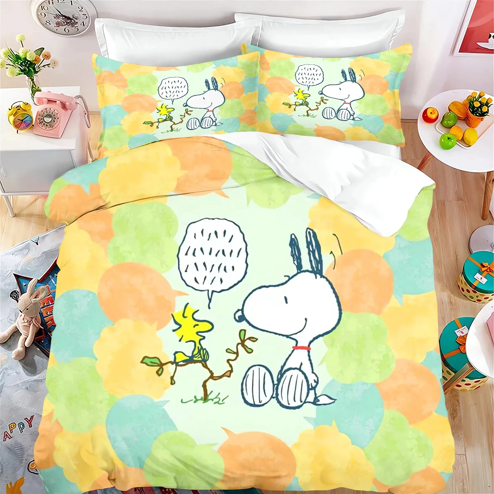 Комплект постельного белья Snoopy, с мультяшным рисунком, пододеяльник, наволочка, домашняя двуспальная кровать, подарок для мальчиков и девочек, постельное белье большого размера, X см