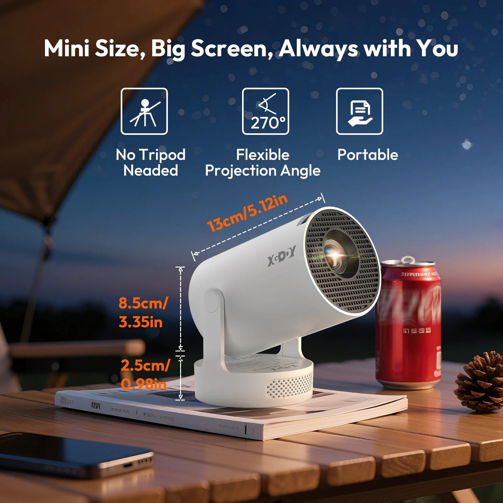 جهاز عرض XGODY محمول Gimbal 3S 12000LM 4K 2.4G/5G WiFi بلوتوث 5.4 أندرويد 11 جهاز عرض محمول للمسرح المنزلي الصغير