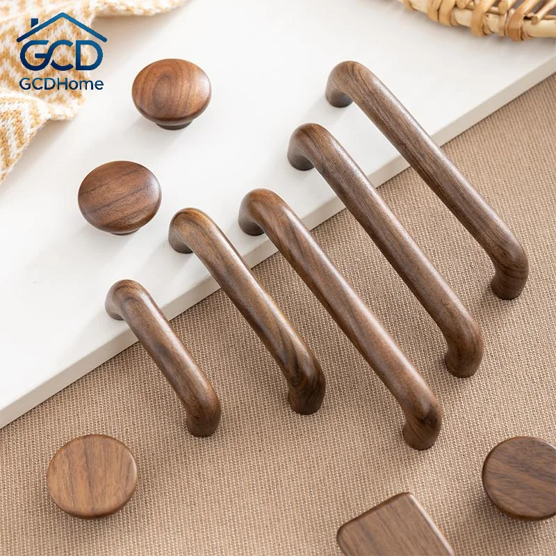 Natural Wood Color Furniture Handles Solid Beech Black Walnut Cabinet Pulls for Drawer Kitchen Wardrobe Home Improvement