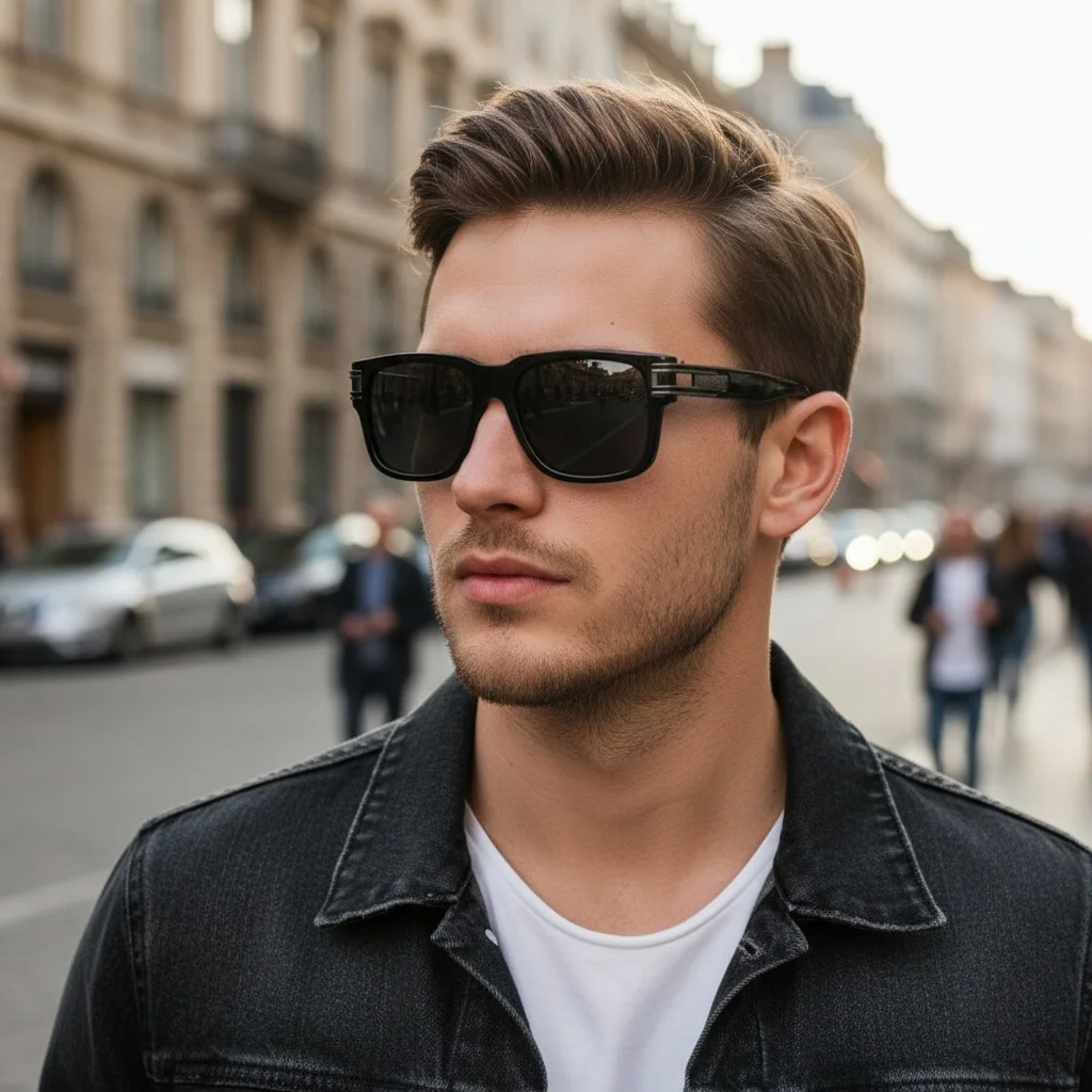 Neue übergroße, quadratische, polarisierte Herren-Sonnenbrille mit Metallbesatz, minimalistische und schlanke Sonnenbrille 853 – Detail 1