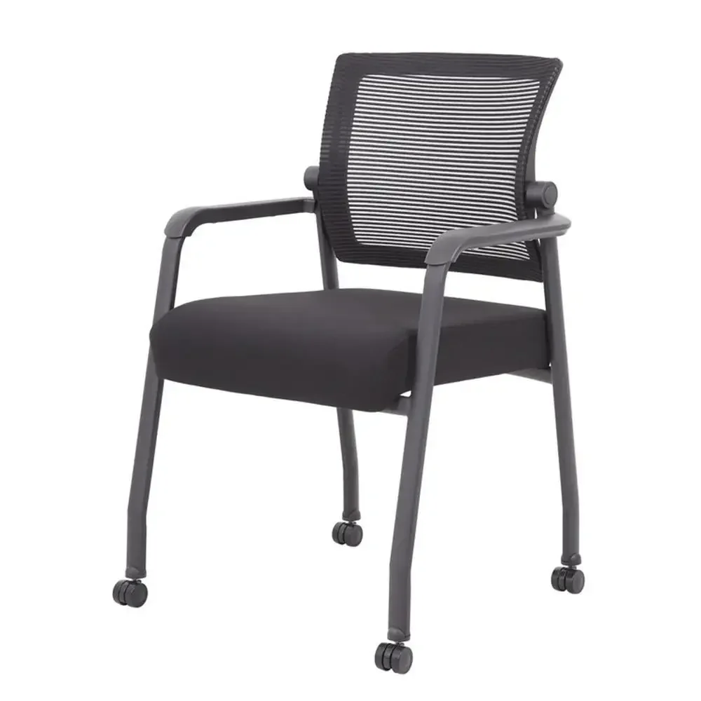 Modern Mesh Guest Chair with Casters Black Steel Frame Upholstered Seat 275lb Weight Limit