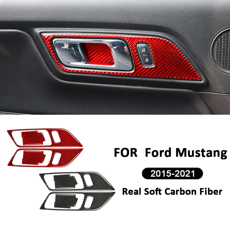 

Carbon Fiber Car Inner Door Handle Panel Bowl Cover Trim Kits Interior Decoration Sticker For Ford Mustang 2015-2021 Accessories