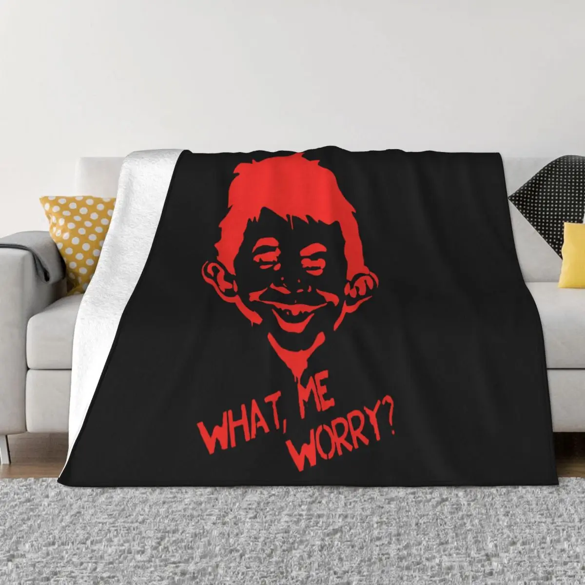 What Me Worry Baseball Alfred E Neuman Humor Mad Magazine White Hats Straight Throw Blanket