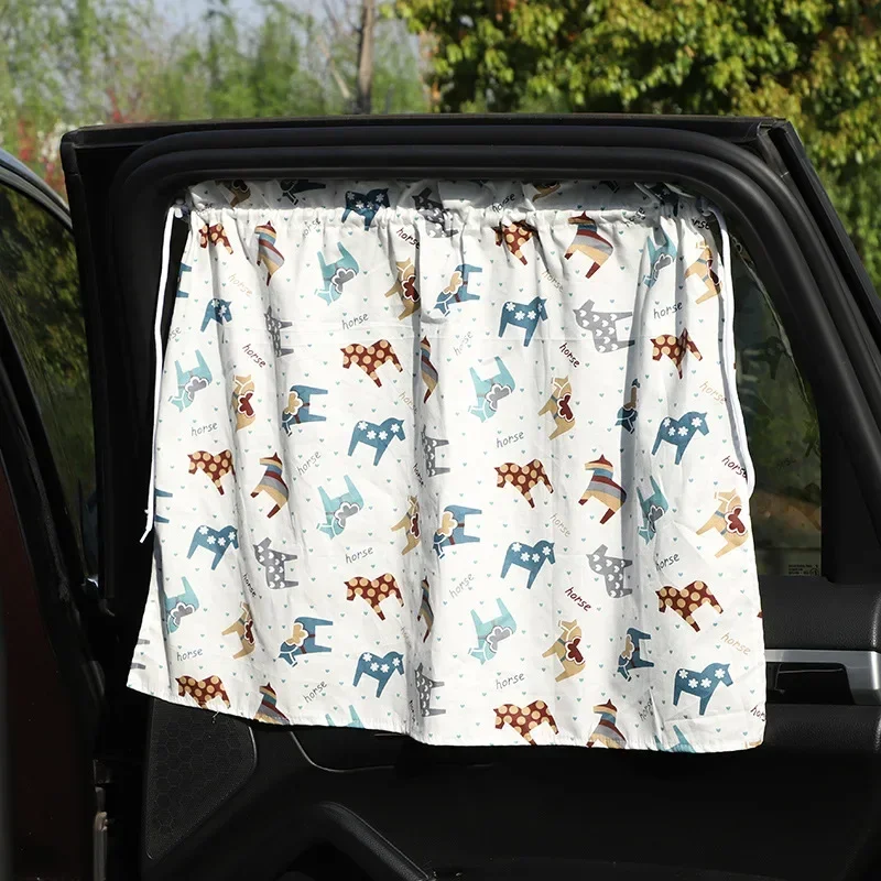 Car curtain sunshade cartoon cotton cloth car suction cup sunscreen heat insulation shade shade car supplies