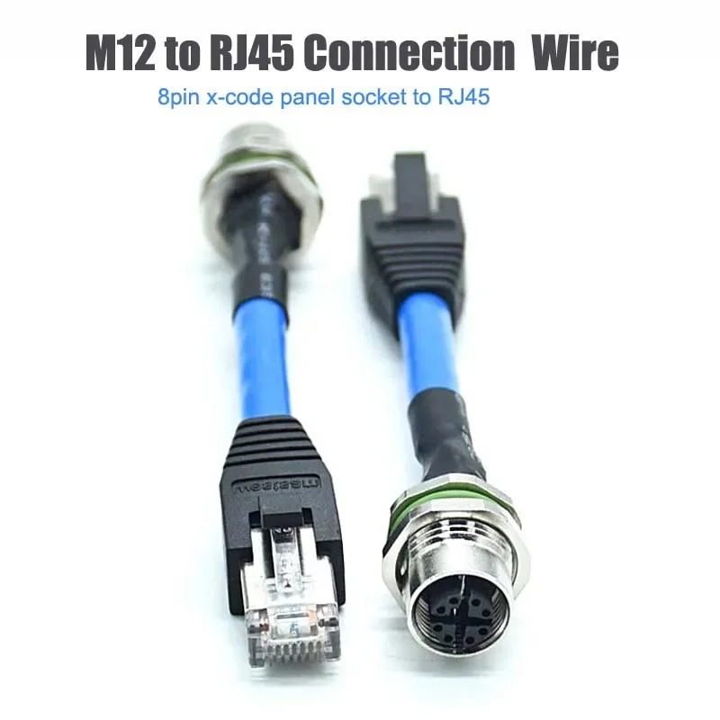 M12 8 Pin X Coding Plane Socket to RJ45 Connector Wire Cat6 RJ45 Plug to Female M12 Shielded Sensor Line for Industrial Camera