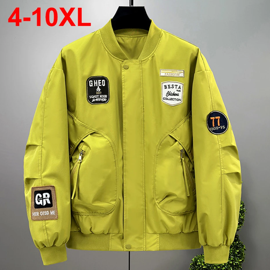 

10XL Men Bomber Jackets Spring Autumn Causual Loose Jackets Embroidery Patchwork Big Size Pockets 9XL Jackets for Male