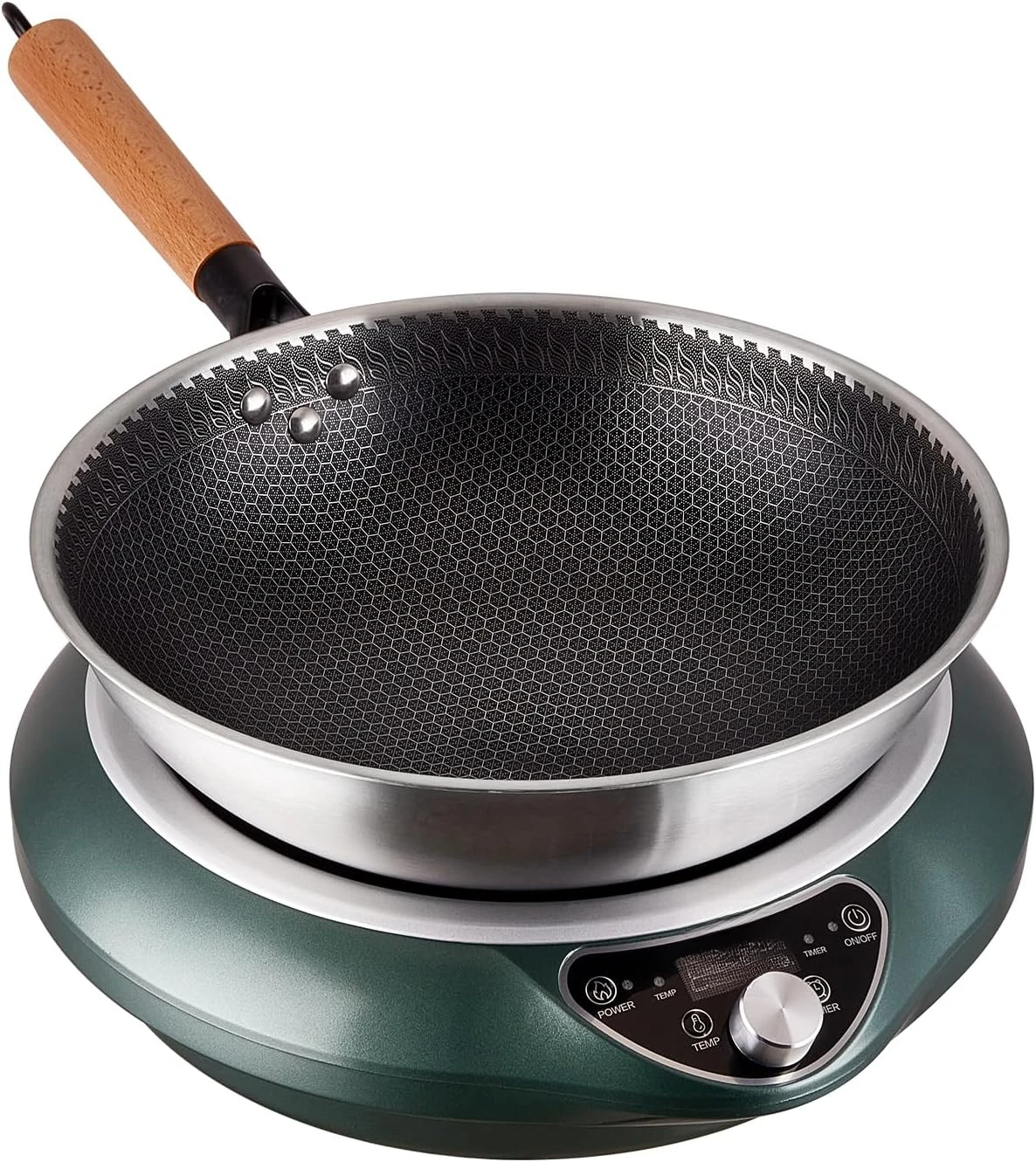 1700W 120V Wok Burner Induction Curved Electric Stove Hot Plate Round Bottom Frying Wok Evenly