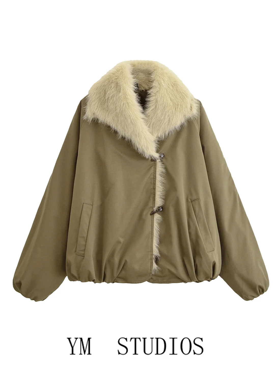 

Женская хлопковая парка с большим меховым воротником, свободного кроя, в стиле ретро, повседневная зимняя верхняя одежда с пуговицами, длинный рукав