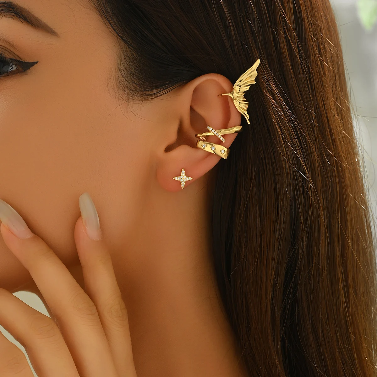 

ZHONGVI Gold Color Zircon C Ear Cuff Non-Piercing earrings woman Trendy Ear Clip brinco de luxo feminino Gift mayoreo